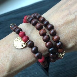 Brown red beaded stacking bracelets, set of 3